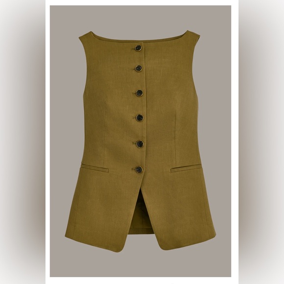 Donna Karan Jackets & Blazers - Donna Karan Women Linen Blend Vest Color Smoky Olive Medium Boat Neck Button NWT